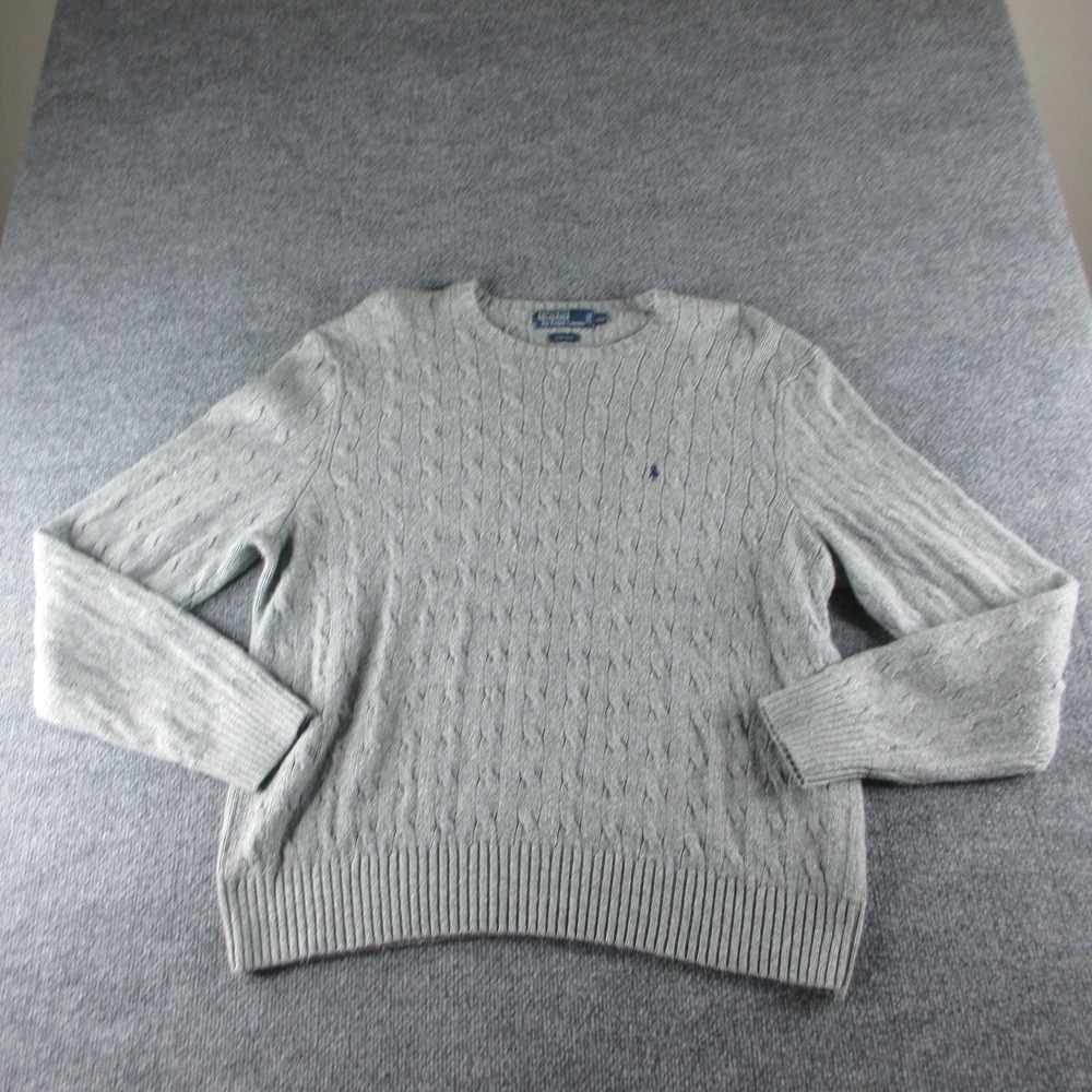 VINTAGE Polo Ralph Lauren Sweater Men 2XL Gray 100% Silk Cable Knit Pullover 90s